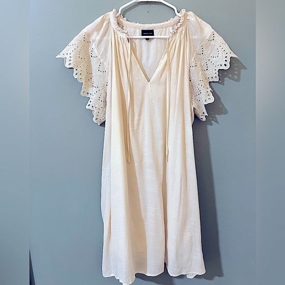 Who What Wear x Target Beige Ruffle Lace Sleeve Sheath Dress size large - Picture 1 of 8